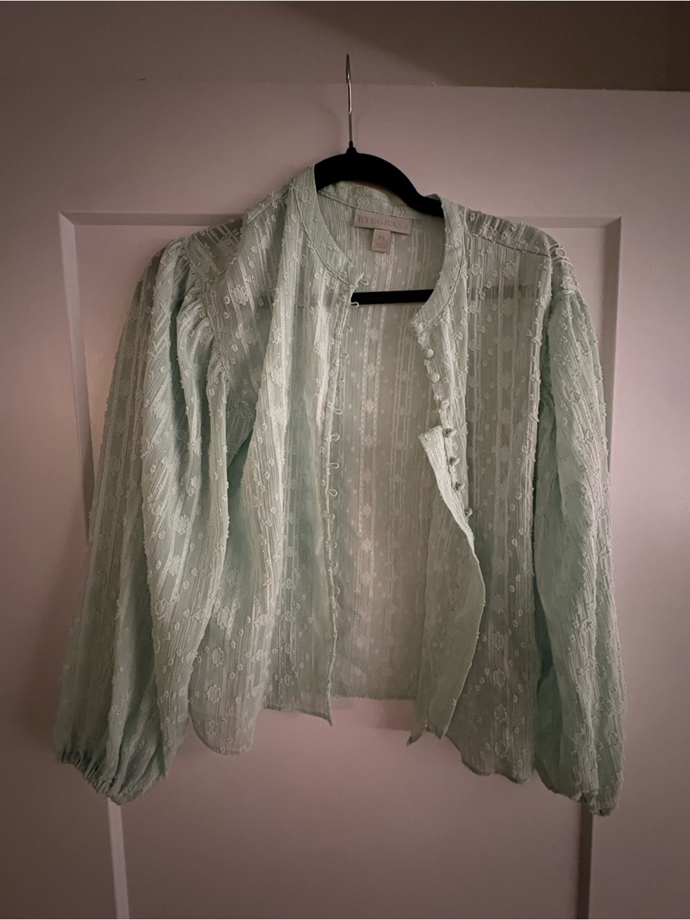 Rylee + Cru Pale Mint Eyelet Puff-Sleeve Blouse